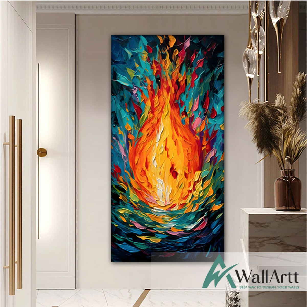 Abstract Orange Flame 3d Heavy Textured Partial Oil Painting -Wall Art